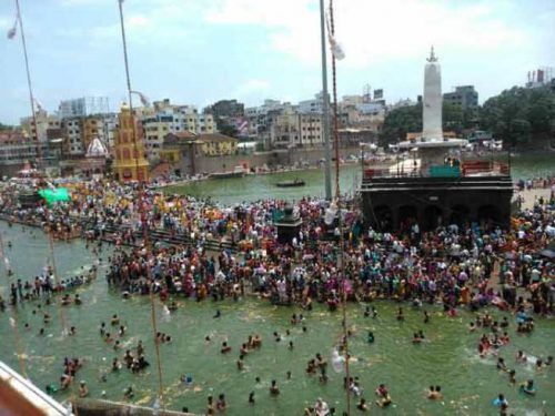 Devotees are gatherd around the Ramkund in Nasik