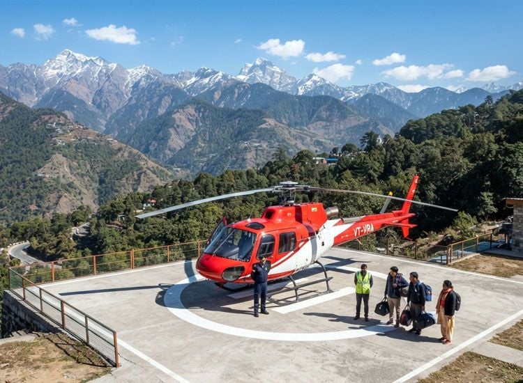 Helicopter at a Himalayan helipad