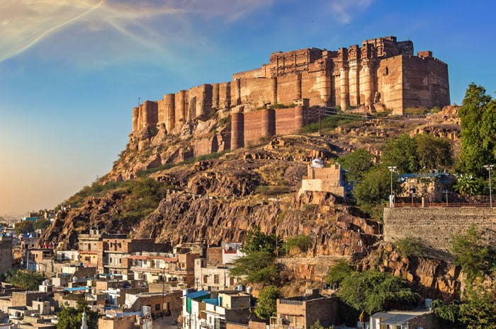 Mehrangarh Fort towering over the city of Jodhpur in Rajasthan